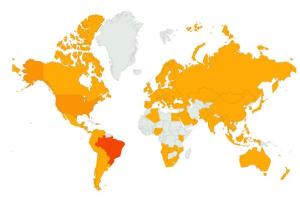 Em destaque, os países de onde vieram os visitantes do blog no último ano